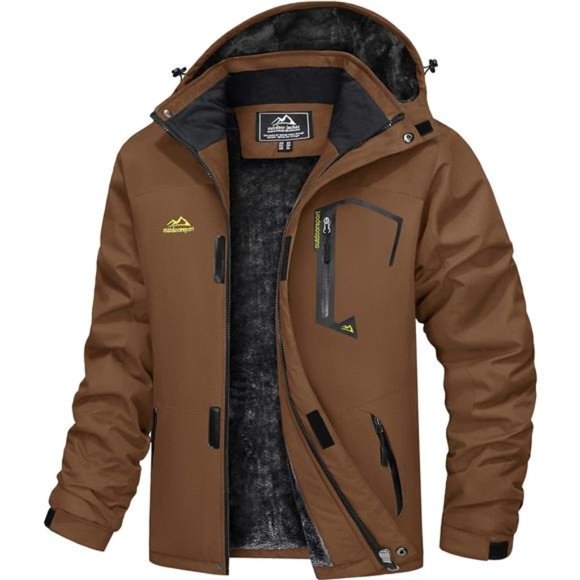 Men's Winter Coats Waterproof Ski Snow Jacket Fleece Jacket With Multi-Pockets